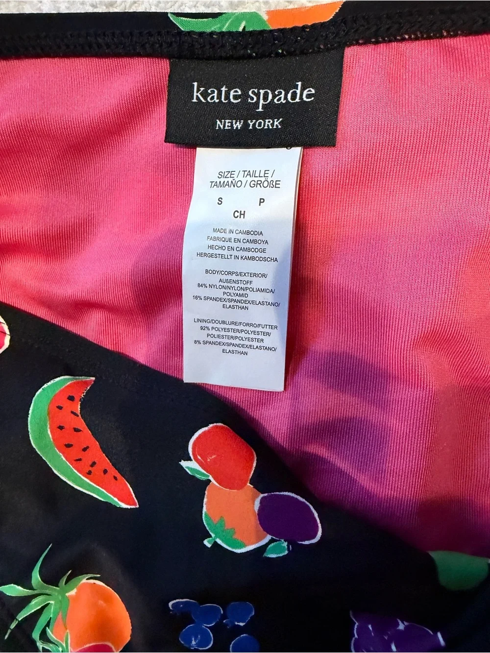 Kate Spade Black Fruit Print Bandeau Bikini Size S ~ NWT